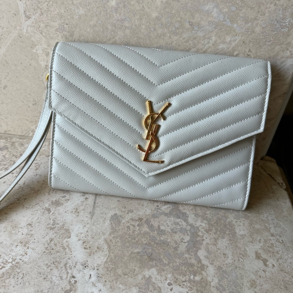 Yves Saint Laurent Cream and Gold Quilted Clutch